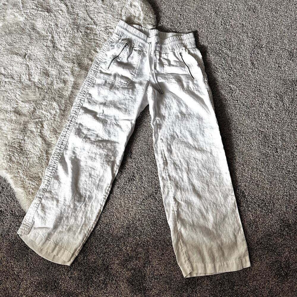 Athleta Cabo Linen White Elastic Waist Pants Size 8